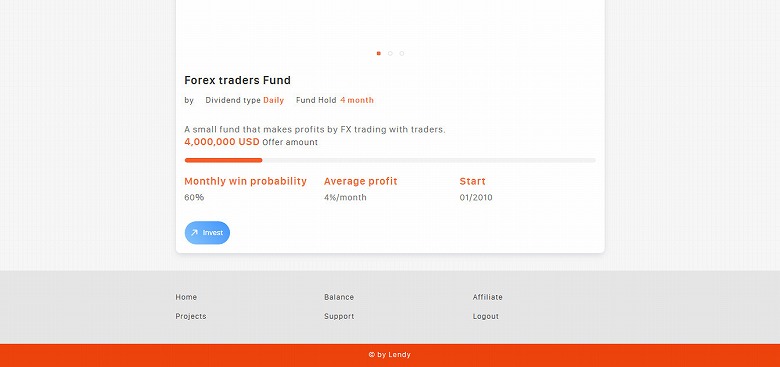 「Forex traders Fund」のページを開いて「Invest」クリック